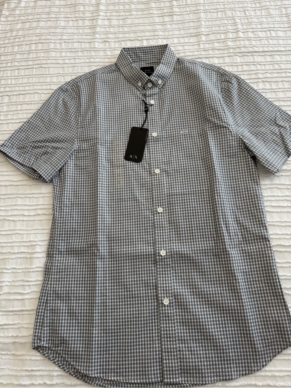 A/X Armani Exchange Gray Gingham Short Sleeve Button-Down Shirt